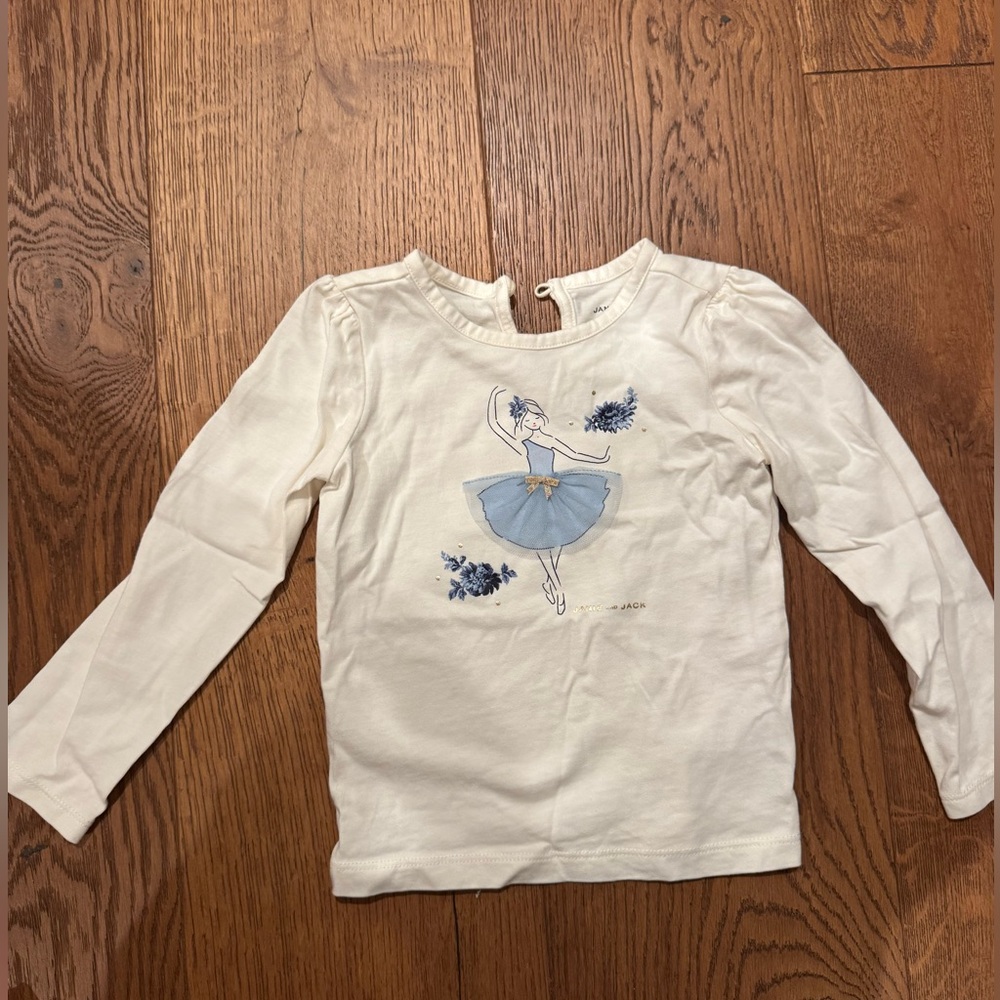 Janie and Jack White Long Sleeve Kids Shirt with Ballerina 2T